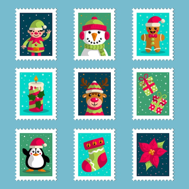 Hand drawn christmas stamp collection