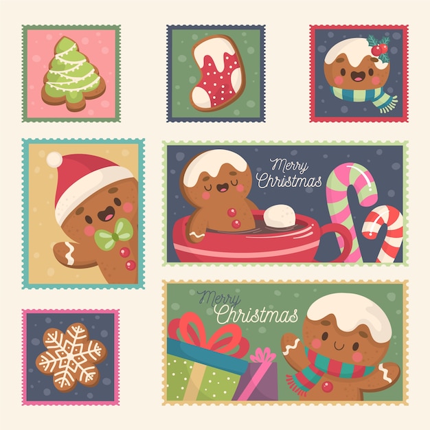 Free vector hand drawn christmas stamp collection