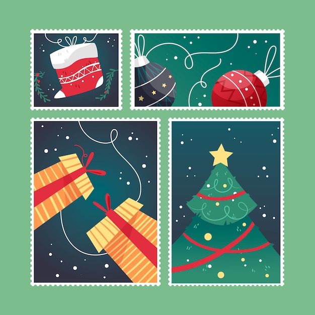 Free vector hand drawn christmas stamp collection