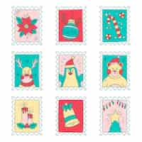 Free vector hand drawn christmas stamp collection