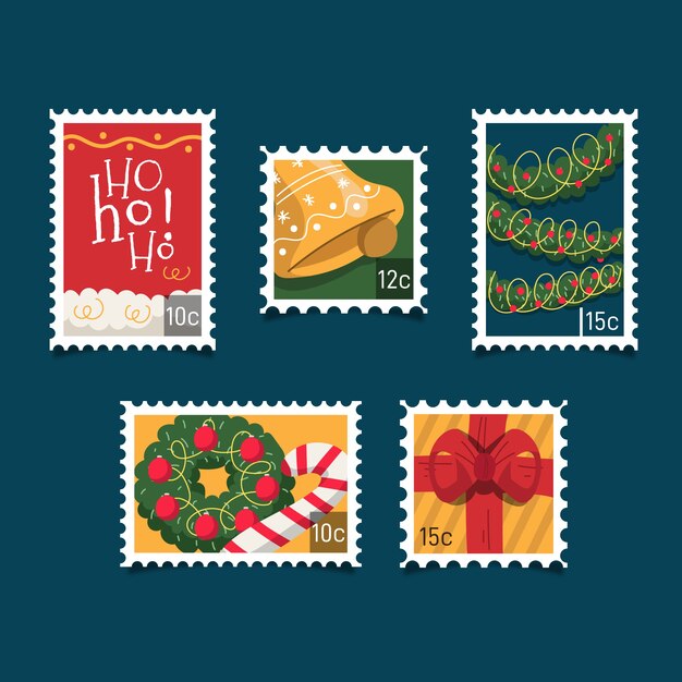 Hand drawn christmas stamp collection