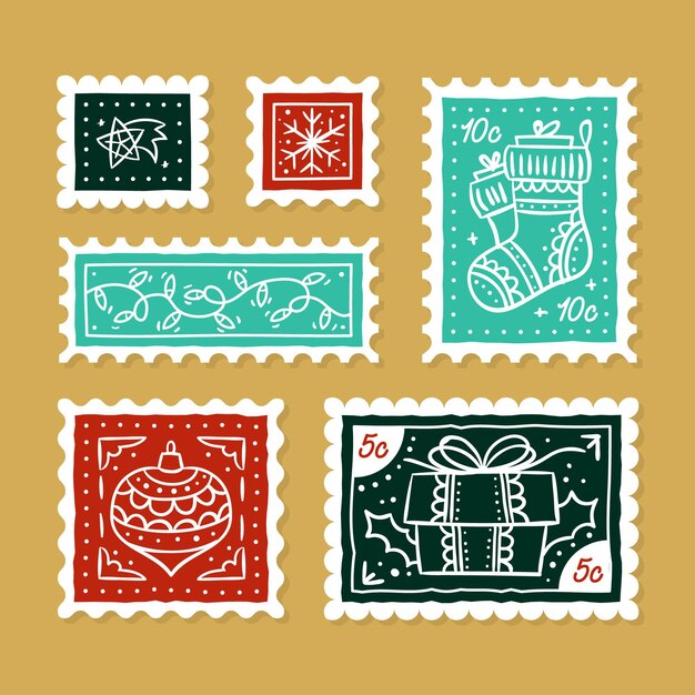 Hand drawn christmas stamp collection