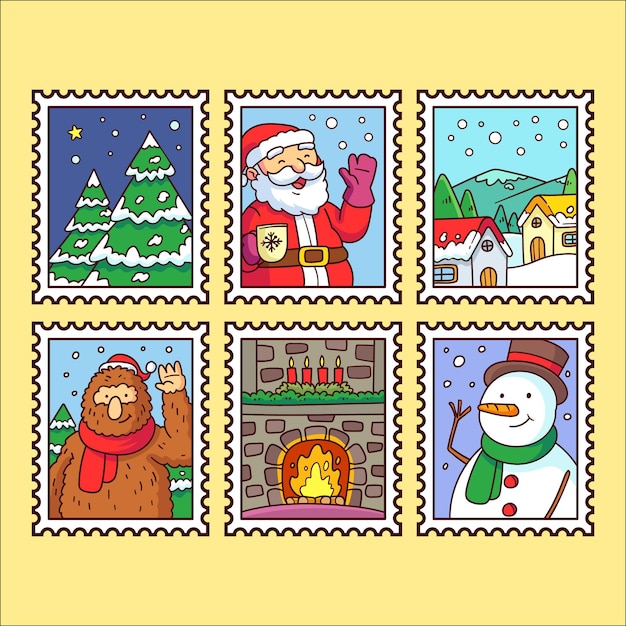 Hand drawn christmas stamp collection