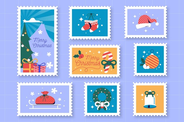 Hand drawn christmas stamp collection