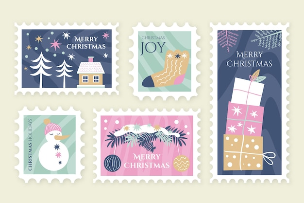 Free vector hand drawn christmas stamp collection