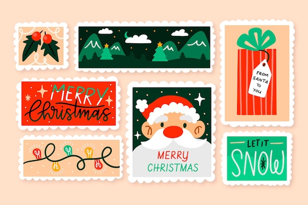 Коллекция рисованной рождественских марок