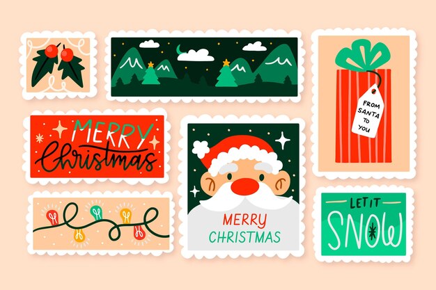 Hand drawn christmas stamp collection