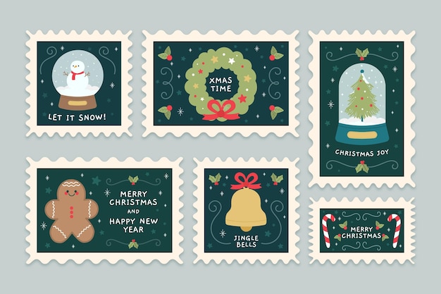 Free vector hand drawn christmas stamp collection