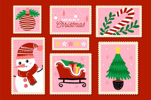 Hand drawn christmas stamp collection