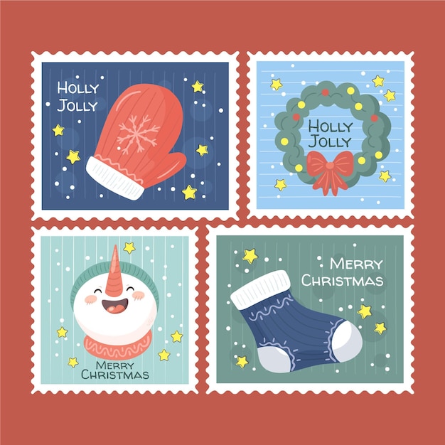 Free vector hand drawn christmas stamp collection