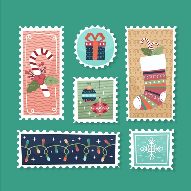 Hand drawn christmas stamp collection