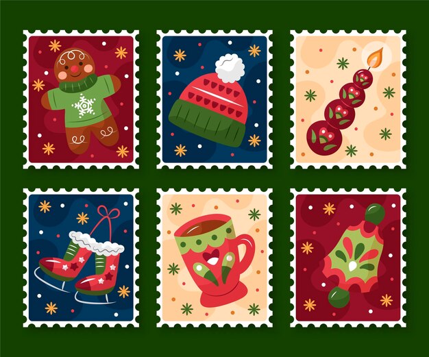 Hand drawn christmas stamp collection