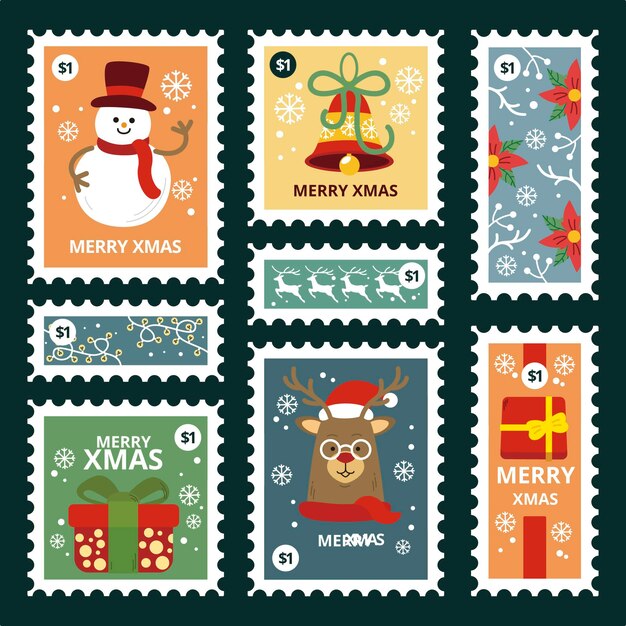 Hand drawn christmas stamp collection