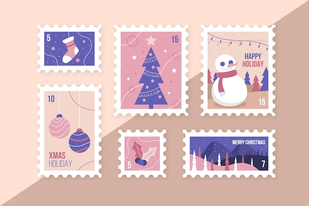 Hand drawn christmas stamp collection