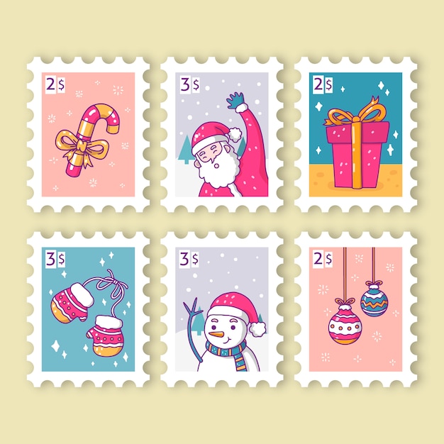 Hand drawn christmas stamp collection