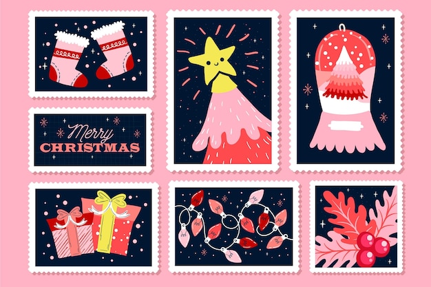 Hand drawn christmas stamp collection