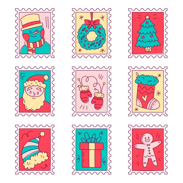 Hand drawn christmas stamp set