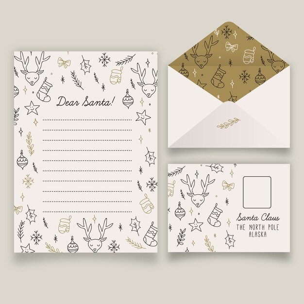 Hand drawn christmas stationery template set