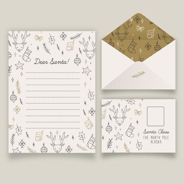 Hand drawn christmas stationery template set