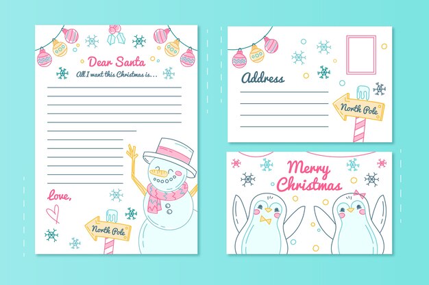 Hand drawn christmas stationery template