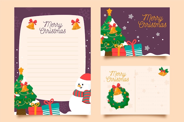 Hand drawn christmas stationery template