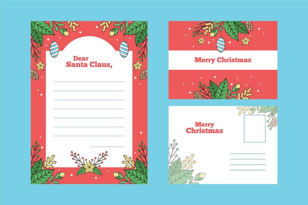 Hand drawn christmas stationery template