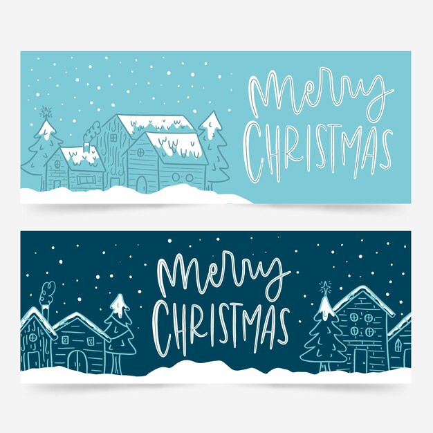 Hand drawn christmas town banners template