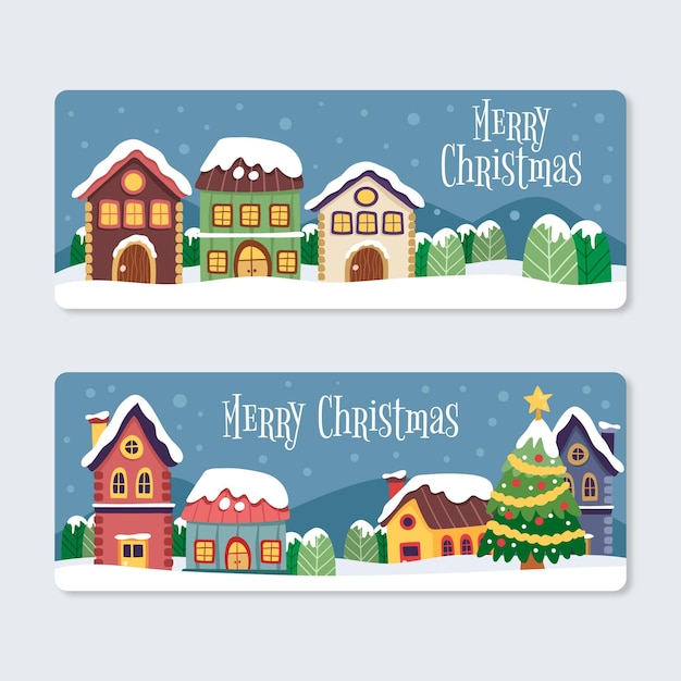 Hand drawn christmas town banners template