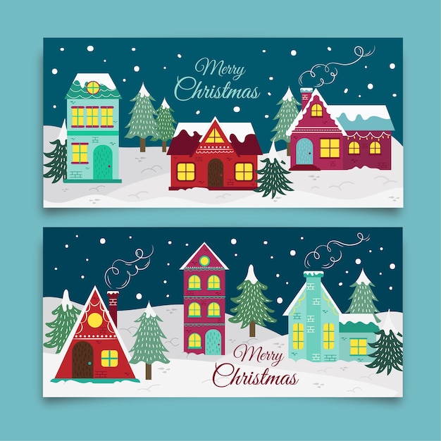 Hand drawn christmas town banners