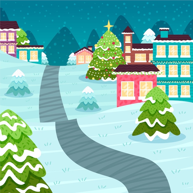 Hand drawn christmas town wallpaper