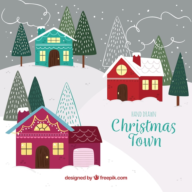 Free vector hand drawn christmas town