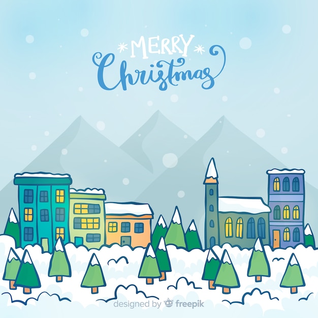 Free vector hand drawn christmas town