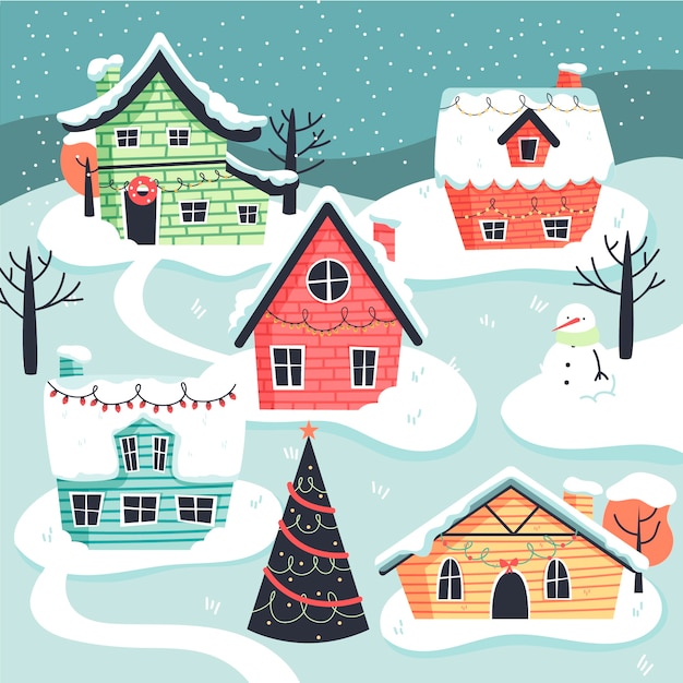 Бесплатное векторное изображение Ручной обращается рождественский городок