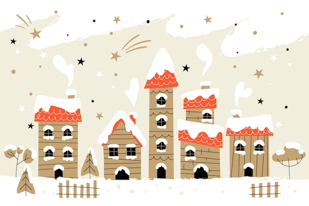 Free vector hand drawn christmas town