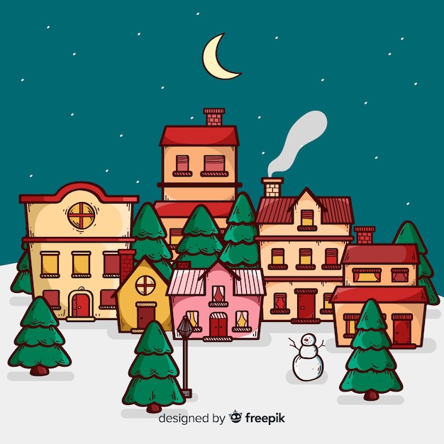 Free vector hand drawn christmas town