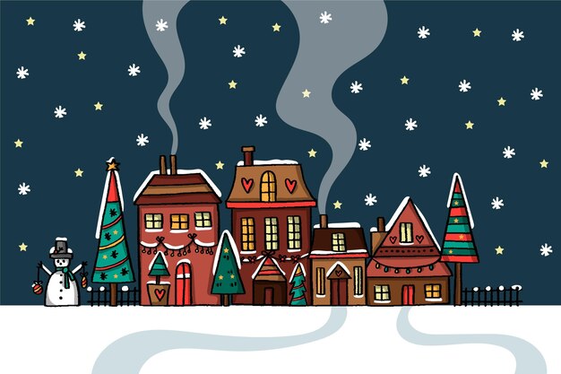 Hand drawn christmas town