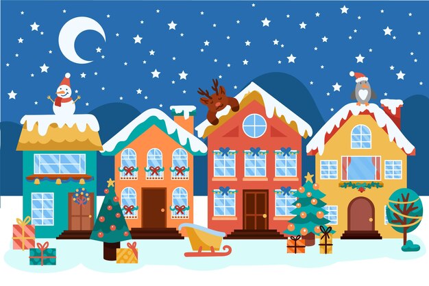 手描きのクリスマスの町