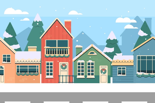 Free vector hand drawn christmas town