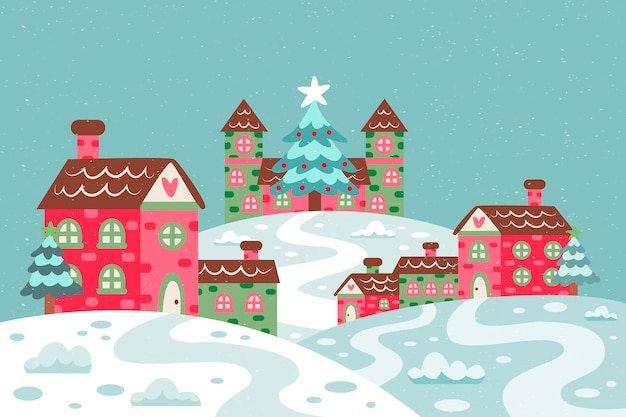 Free vector hand drawn christmas town