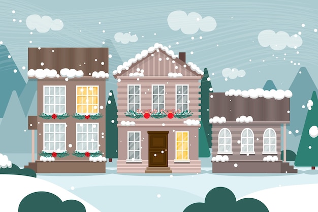 Free vector hand drawn christmas town