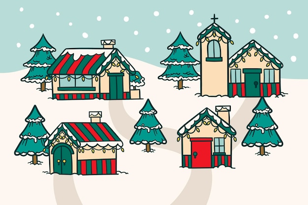 Free vector hand drawn christmas town