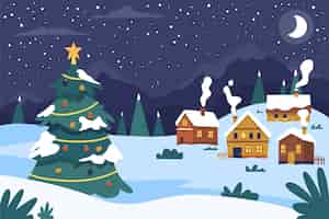 Бесплатное векторное изображение Ручной обращается рождественский городок