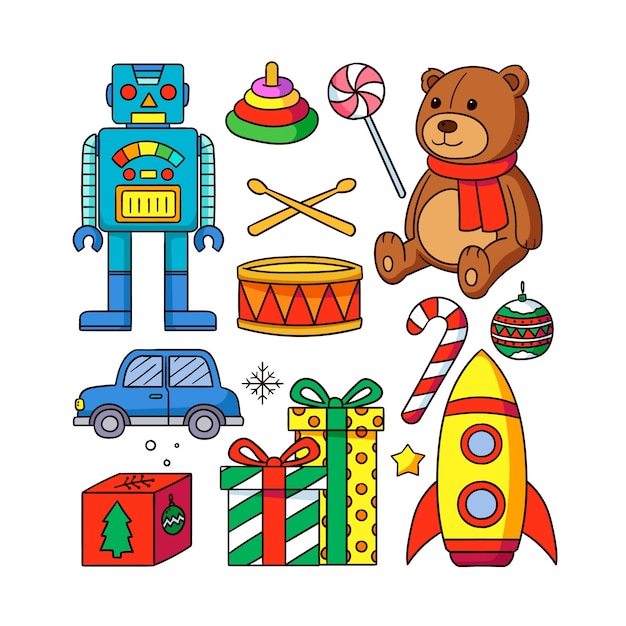 Free vector hand drawn christmas toy collection