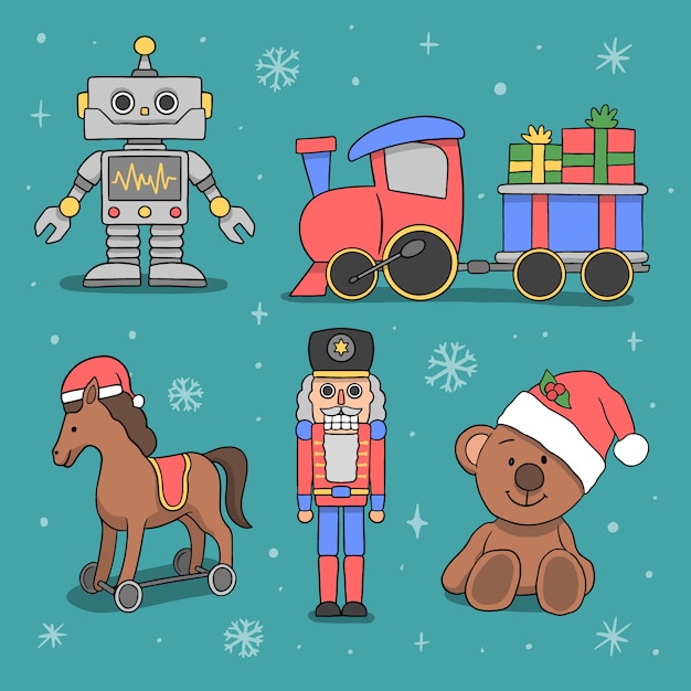 Hand drawn christmas toy collection