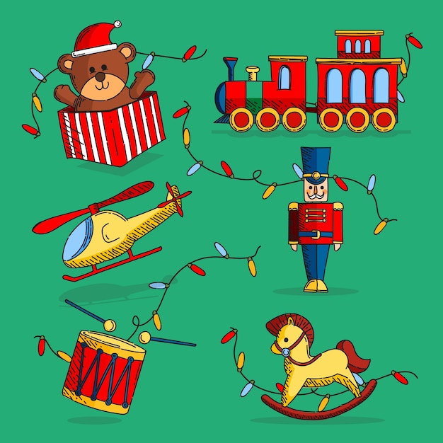 Free vector hand drawn christmas toy collection