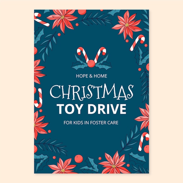 Hand drawn christmas toy drive vertical poster template