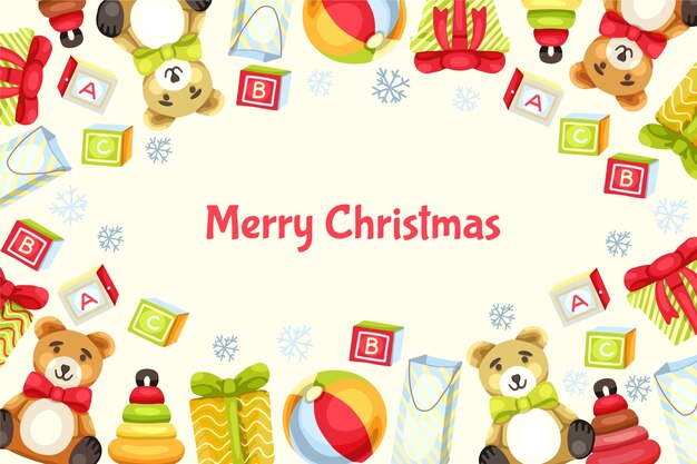 Hand drawn christmas toys background