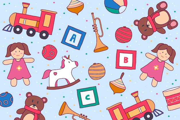 Free vector hand drawn christmas toys background