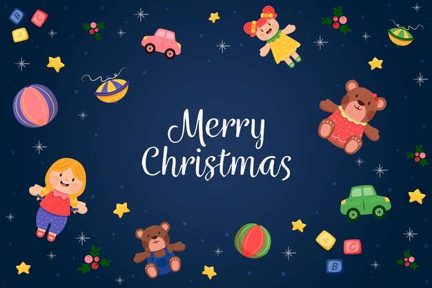 Hand drawn christmas toys background