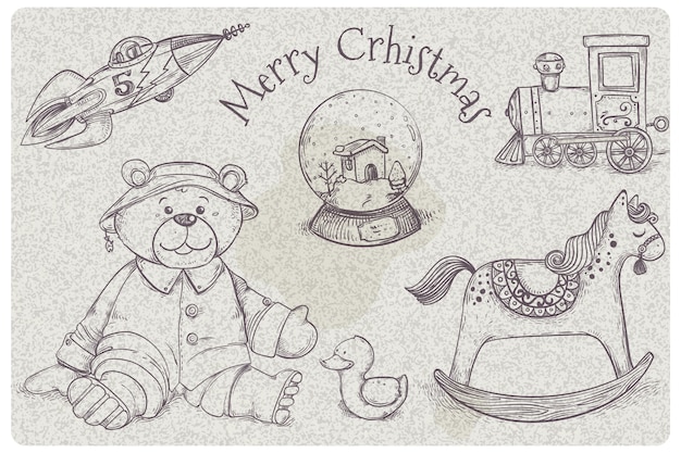 Hand drawn christmas toys background